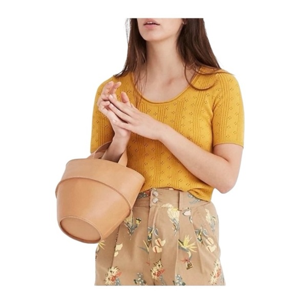 Madewell Mustard Pointelle Top Knit Sweater Short Sleeve S - Picture 1 of 9